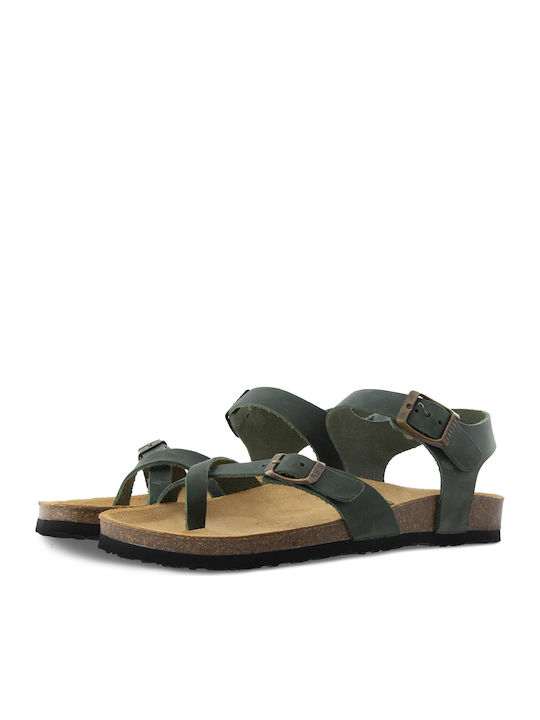 Leder Flache Sandalen für Damen Anatomisch mit Riemen in Schwarz Farbe