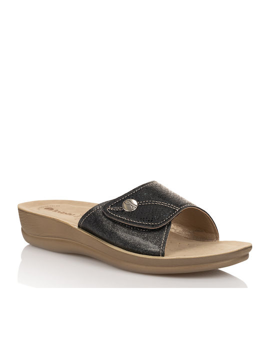 VR57 Anatomic Women's Leather Platform Wedge Sandals Black