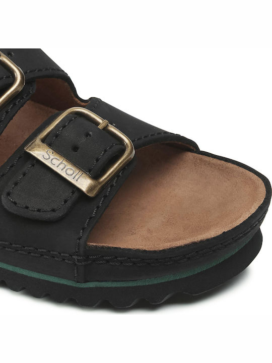 Air Bag Med Leather Women's Flat Sandals Black
