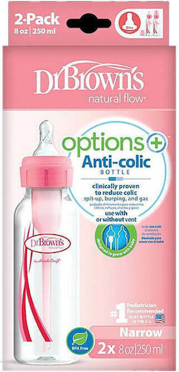 Dr. Brown's Plastic Baby Bottle Set Options Anti-Colic with Silicone Nipple for 0+, 0+ m, months Pink Pink 250ml 2pcs