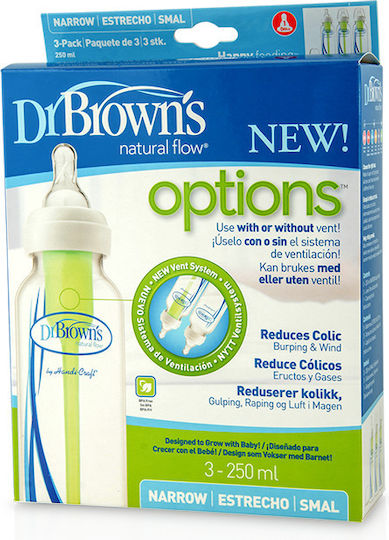 Dr. Brown's Plastic Baby Bottle Set Options Anti Colic Anti-Colic with Silicone Nipple for 0+, 0+ m, months 250ml 3pcs