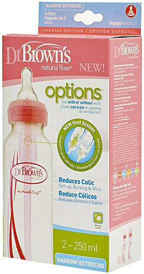 Dr. Brown's Plastic Baby Bottle Set Options Anti-Colic with Silicone Nipple for 0+, 0+ m, months Pink Pink 250ml 2pcs