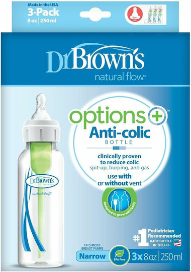Dr. Brown's Plastic Baby Bottle Set Options Anti Colic Anti-Colic with Silicone Nipple for 0+, 0+ m, months 250ml 3pcs