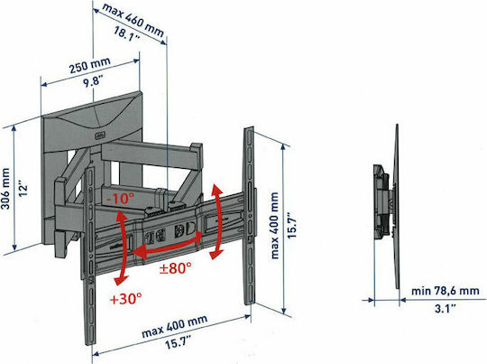 Meliconi Plus 400 SDRP Βάση Τηλεόρασης Τοίχου με Βραχίονα έως 80" και 55kg