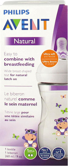 Philips Philips Plastik Babyflasche Natural Gegen Koliken mit Silikon Sauger für 1+ Monate Transparente Nilpferd 260ml