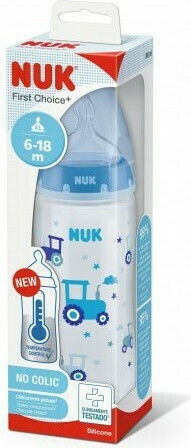 Nuk Plastic Baby Bottle First Choice Plus Temperature Control Anti-Colic with Silicone Nipple for 6-18 months Blue Tractor - Blue 360ml 10.216.248