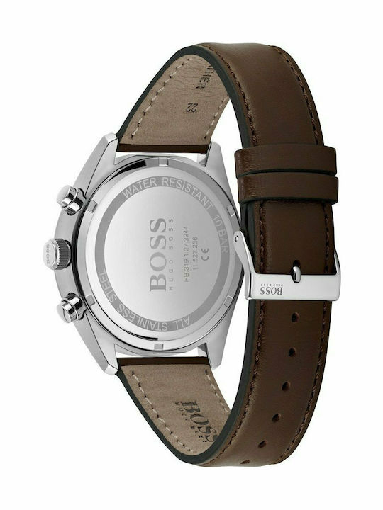 Boss Champion Men's Watch 44mm Chronograph Battery with Brown Leather Strap