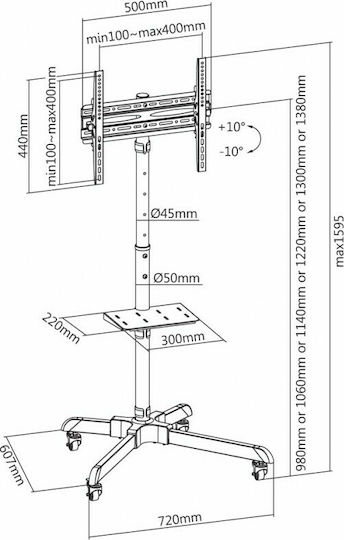 Reflecta TV Stand 55P-Shelf Δαπέδου έως 55" και 35kg