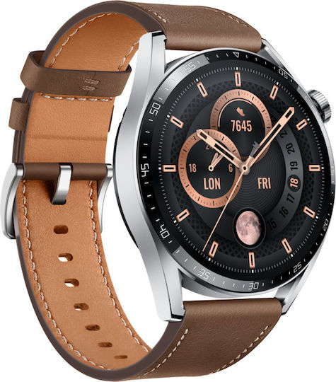 Huawei Watch GT 3 Classic Stainless Steel 46mm Waterproof with Heart Rate Monitor (Brown)