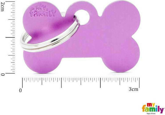 My Family Basic Dog ID Tag Bone Purple Metallic Personalization