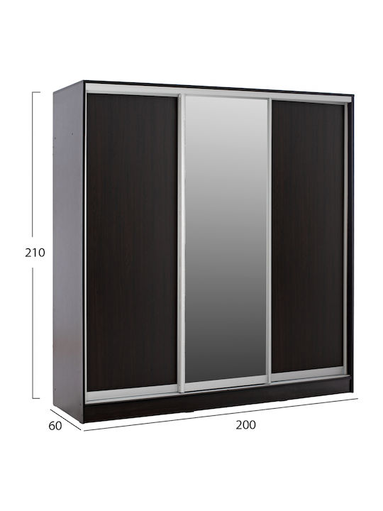 Ușă triplă Dulap de Haine Glisare ADLER cu Oglindă Wenge 200x60x210cm
