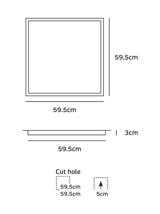 VK Lighting Square Recessed LED Panel 42W with Warm White Light 3000K 60x60cm