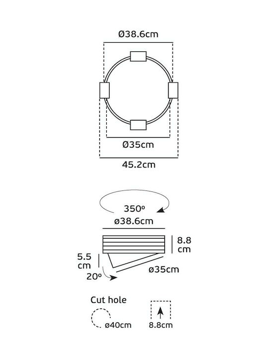 VK Lighting Round Recessed LED Panel 30W with Warm White Light 3000K 38.6cm