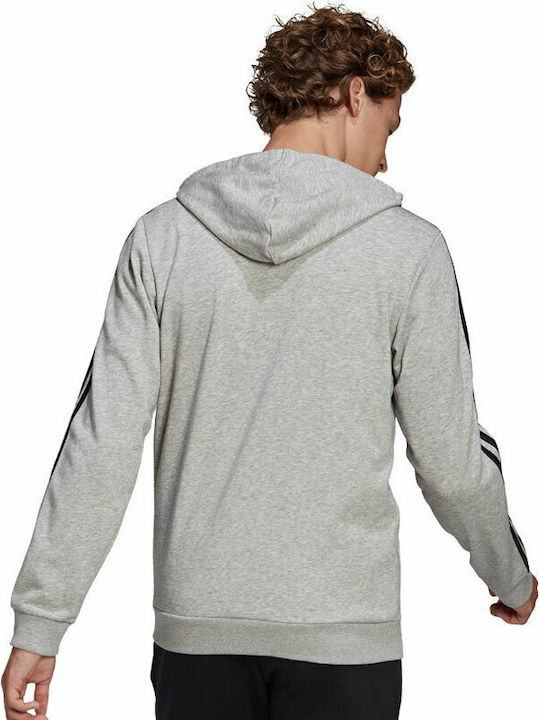 Essentials French Terry 3-Stripes Ζακέτα με Κουκούλα Heather Grey