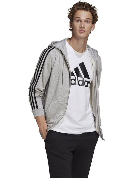 Essentials French Terry 3-Stripes Ζακέτα με Κουκούλα Heather Grey