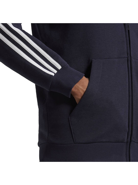 Essentials 3-Stripes Logo Cardigan With Hood Navy Blue