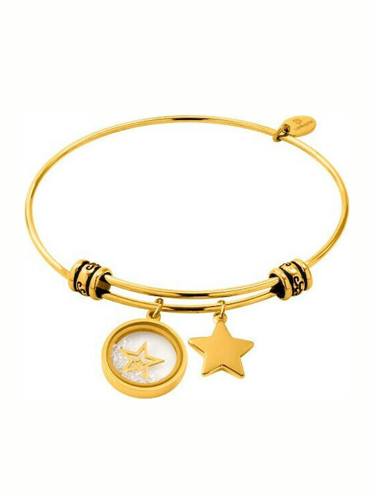 Natalie Gersa Stars Women's Bracelet Handcuffs from Stainless Steel Gold Plated with Zircon 21cm