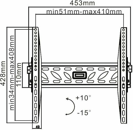 Cabletech DM-0120 Βάση Τηλεόρασης Τοίχου έως 55" και 50kg
