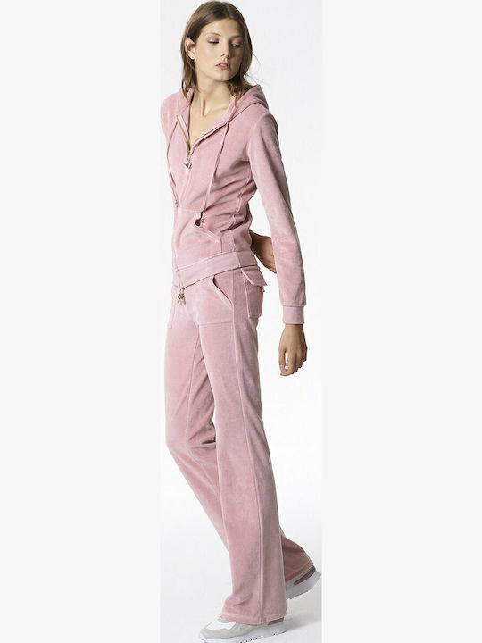 Basic Velveteen Sweatpants Flared Velvet Pink