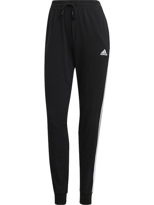 Essential 3-Stripes Ψηλόμεσο Παντελόνι Φόρμας με Λάστιχο Μαύρο