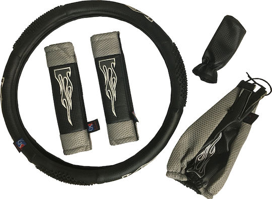 Auto Gs Κάλυμμα Τιμονιού Αυτοκινήτου Flame Medium με Διάμετρο 38εκ. από Δερματίνη Γκρι