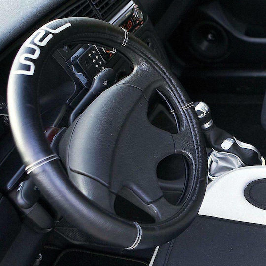 WRC Κάλυμμα Τιμονιού Αυτοκινήτου Steering Wheel Cover με Διάμετρο 35-38εκ. από Δερματίνη Μαύρο