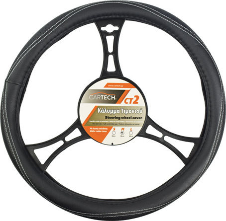 Cartech Car Steering Wheel Cover CT2 with Diameter 38cm Synthetic Black with Red Stitching
