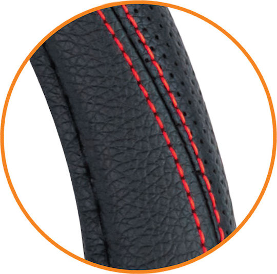 Cartech Car Steering Wheel Cover CT2 with Diameter 38cm Synthetic Black with Red Stitching