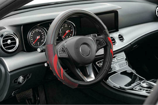 Lampa Car Steering Wheel Cover Suzuka with Diameter 37-39cm made of Leatherette Red