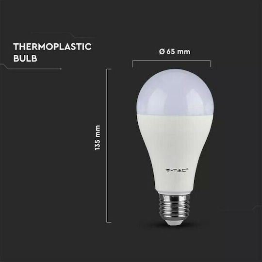 V-TAC VT-215 Λάμπα LED 15W για Ντουί E27 και Σχήμα A65 Ψυχρό Λευκό 1250lm