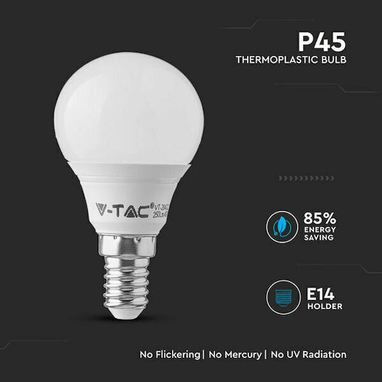 V-TAC VT-236 Λάμπα LED 5.5W 81mm για Ντουί E14 και Σχήμα G45 Φυσικό Λευκό 470lm