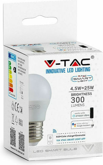V-TAC Smart Λάμπα VT-5124 LED 4.5W για Ντουί E27 και Σχήμα G45 RGBW 300lm Dimmable