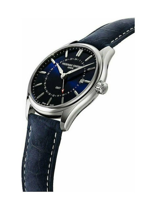 Frederique Constant Classic Ρολόι Μπαταρίας με Δερμάτινο Λουράκι σε Μπλε χρώμα
