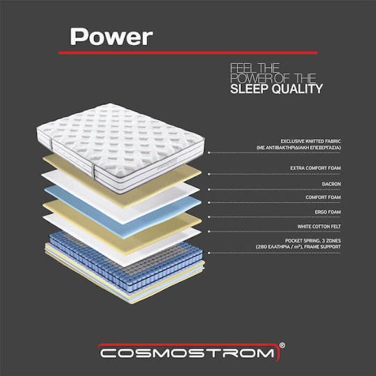 Cosmostrom Power Διπλό Ανατομικό Στρώμα 140x190x27cm με Ανεξάρτητα Ελατήρια