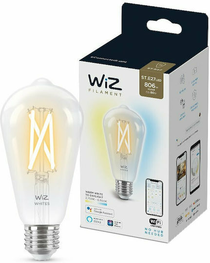 WiZ Smart Λάμπα LED 6.7W για Ντουί E27 και Σχήμα ST64 Ρυθμιζόμενο Λευκό 806lm Dimmable