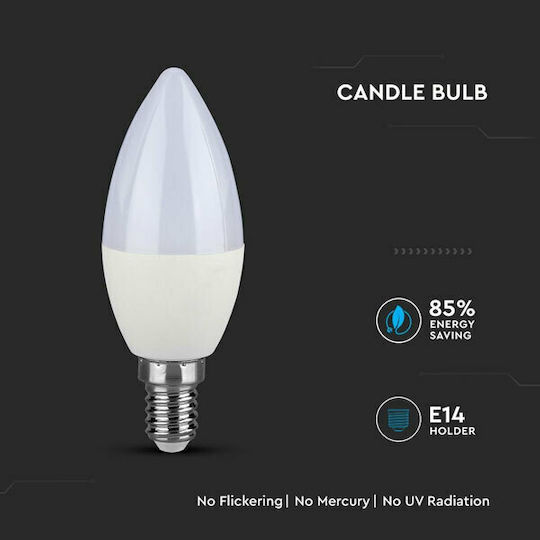 V-TAC VT-226 Λάμπα LED 5.5W 81mm για Ντουί E14 και Σχήμα C37 Θερμό Λευκό 470lm