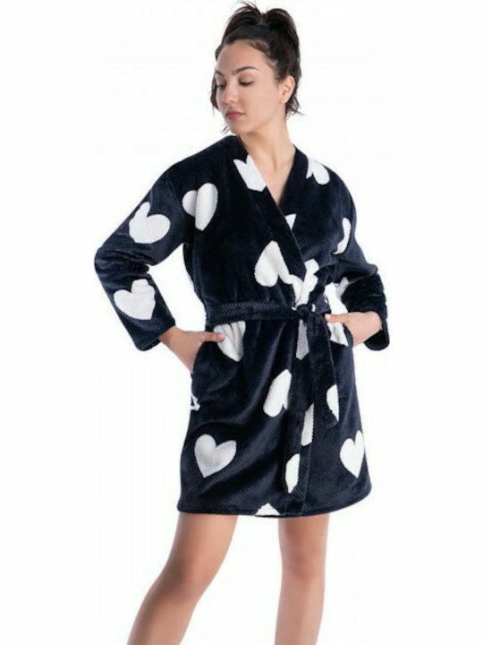 Rachel Winter Women's Fleece Robe Navy Blue