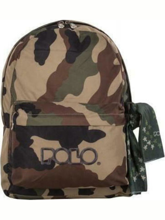 Polo Original Double Scarf Σχολική Τσάντα Πλάτης Γυμνασίου - Λυκείου Military Camo με Θήκη για Παγούρι 27lt 2020