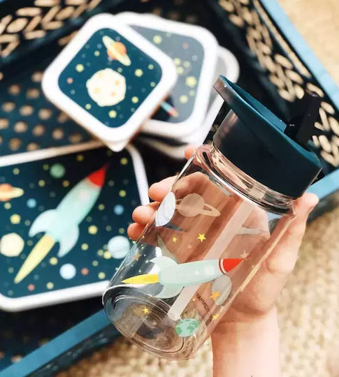 A Little Lovely Company Kids Water Bottle Plastic with Straw 450ml