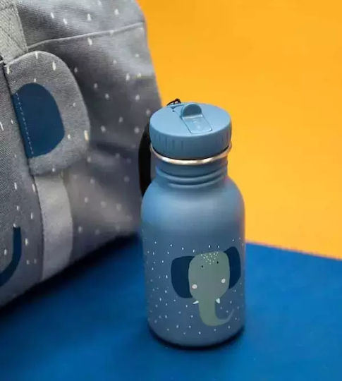 Trixie Mrs. Elephant Kids Water Bottle Stainless Steel with Screw Cap Non Spill Blue 350ml