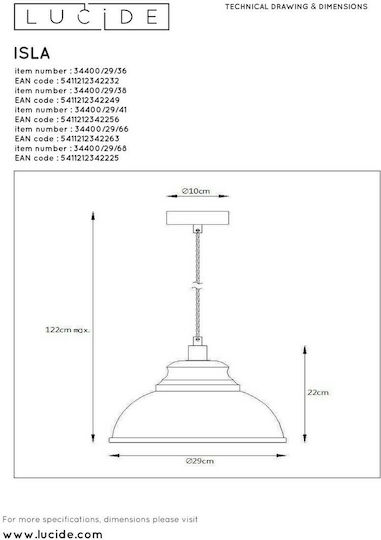 Lucide Lightning Κρεμαστό Φωτιστικό Γκρι Καμπάνα με Ντουί E27 29x29x22εκ.
