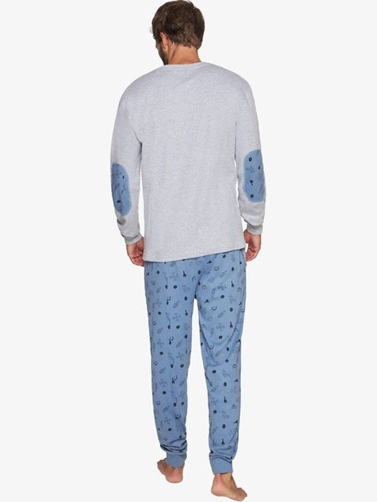 Muydemi Men's Winter Cotton Pajamas Set Gray