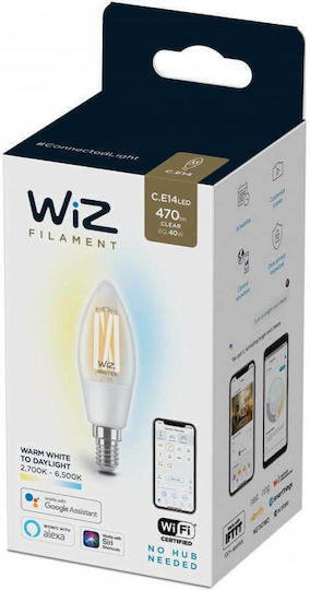 WiZ Smart Λάμπα LED 4.9W για Ντουί E14 και Σχήμα C35 Ρυθμιζόμενο Λευκό 470lm Dimmable