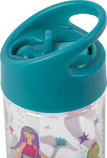 Stephen Joseph Flip Top Kids Water Bottle Plastic with Straw Turquoise 300ml