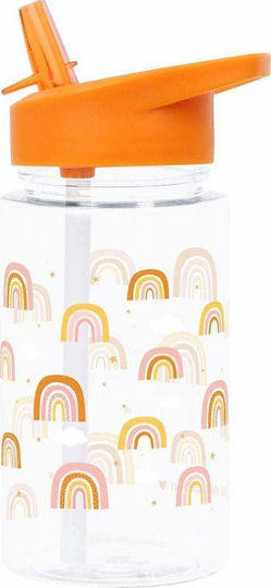 A Little Lovely Company Kids Water Bottle Butterfly Plastic with Straw Orange 450ml (Various Designs/Colours)