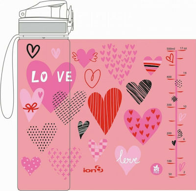 Ion8 Love Hearts Kids Water Bottle Plastic Pink 600ml