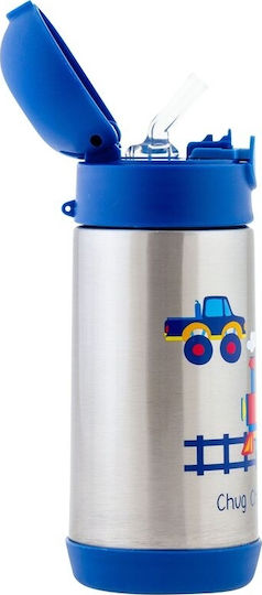 Stephen Joseph Kids Water Bottle Thermos Stainless Steel with Straw Non Spill Blue 325ml