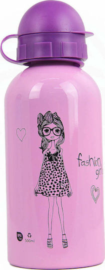 Ecolife Kids Water Bottle Stainless Steel with Pop-Up Cap Lilac 500ml