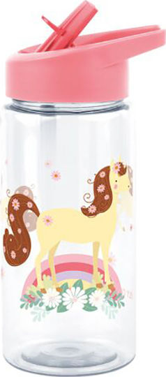 A Little Lovely Company Kids Water Bottle Plastic with Straw Pink 450ml
