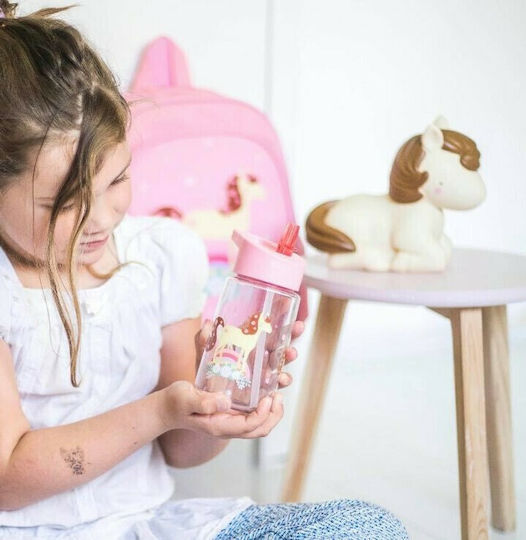 A Little Lovely Company Kids Water Bottle Plastic with Straw Pink 450ml
